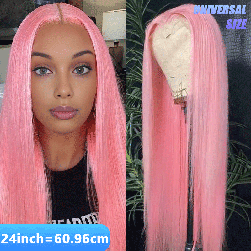 Rose Pink Colored 13x4 Lace Front Wig Straight Brazilian Remy Human Hair Wigs Preplucked Natural Hairline High Density Elegant Hairstyle For Women Daily&Birthday&Wedding Use Wig 180 Density 24 Inch