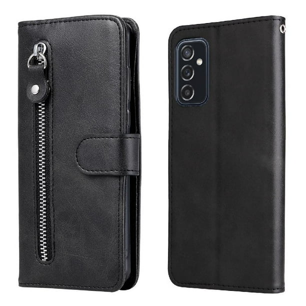 Estuche de Cuero PU con Cierre para Samsung Galaxy M52 5G , Funda Protectora con Billetera y Correa