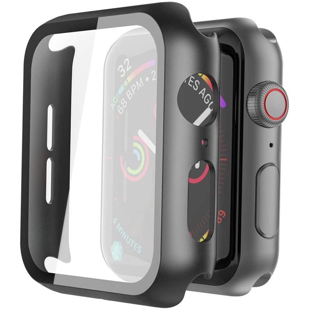 Misxi Paquete de 2 Estuches Rígidos para PC con Protector de Pantalla de Vidrio Templado Compatible con Apple Watch SE Series 6 Series 5 Series 4 40 mm - Negro