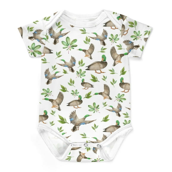 Wild Ducks Hunting Bodysuit Mallard Duck Green Leaves Onesie Bodysuit Short Sleeve One-Piece Baby Clothes for Girl Boy