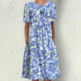 thumbnail image 1 of Mefallenssiah Femmes Été Casual Col Rond Manches Courtes Pliage Imprimé Floral Robes, 1 of 9