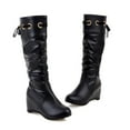 thumbnail image 7 of Fesfesfes Tall Boots for Young Ladies Warm Solid Knee High Boots Round Toe Lace Bandage Booties High Heel Boots Shoes US:9.5(43), 7 of 7