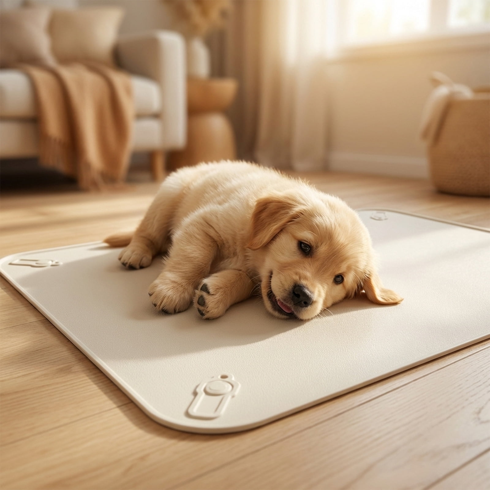 Silicone Dog Pee Pad, Washable Reusable Leak Proof Puppy Training Pads, Anti-Slip Pet Urine Mat with Fixed Buckles, for Dogs Cats, Protect Floors Furniture from Pet Accidental Pee(16.5"*24.4",Pink)