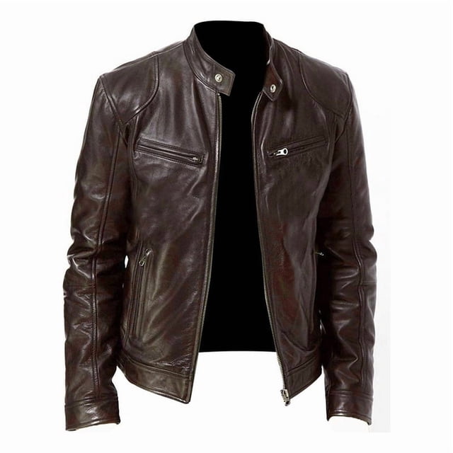 Chaqueta impermeable de cuero para moto para hombre