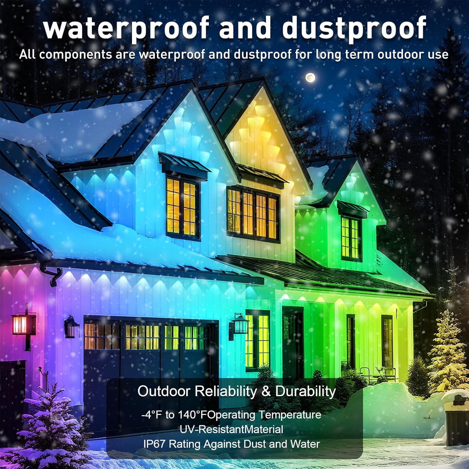 100FT Permanent Outdoor RGB Lights, Waterproof Smart LED Eaves Lights with APP/Remote Control, 50LEDs Outdoor Strip Lights with Music Sync, House Roof Light for Christmas Holiday Lighting Decor