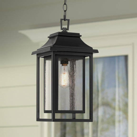 John Timberland Cecile 19 1/2" High Farmhouse Rustic Outdoor Pendant Light Fixture Ceiling Porch House Hanging Painted Black