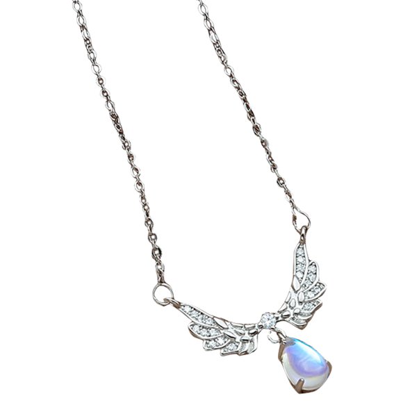 WASHWEPE Collar De Piedra Lunar Con Colgante Alas De Ángel En Para Uso