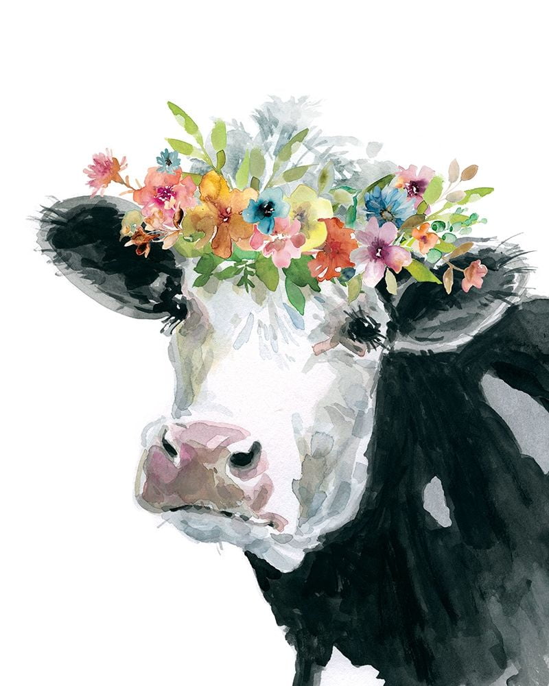 instant digital download farm animals Highland cow with sunflowers clipart PNG floral crown cow with flowers hand drawn graphics Heifer