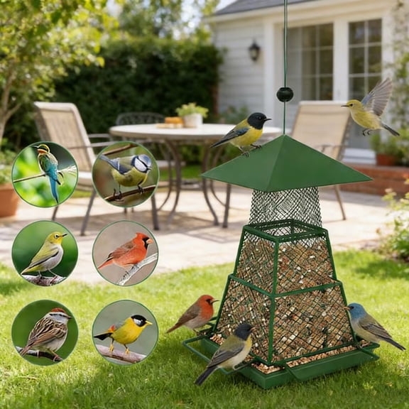 ToyKingdee Large Hanging Bird Feeder, Metal Squirrel-Proof Wild Bird Feeders for Outdoors with S-Hook