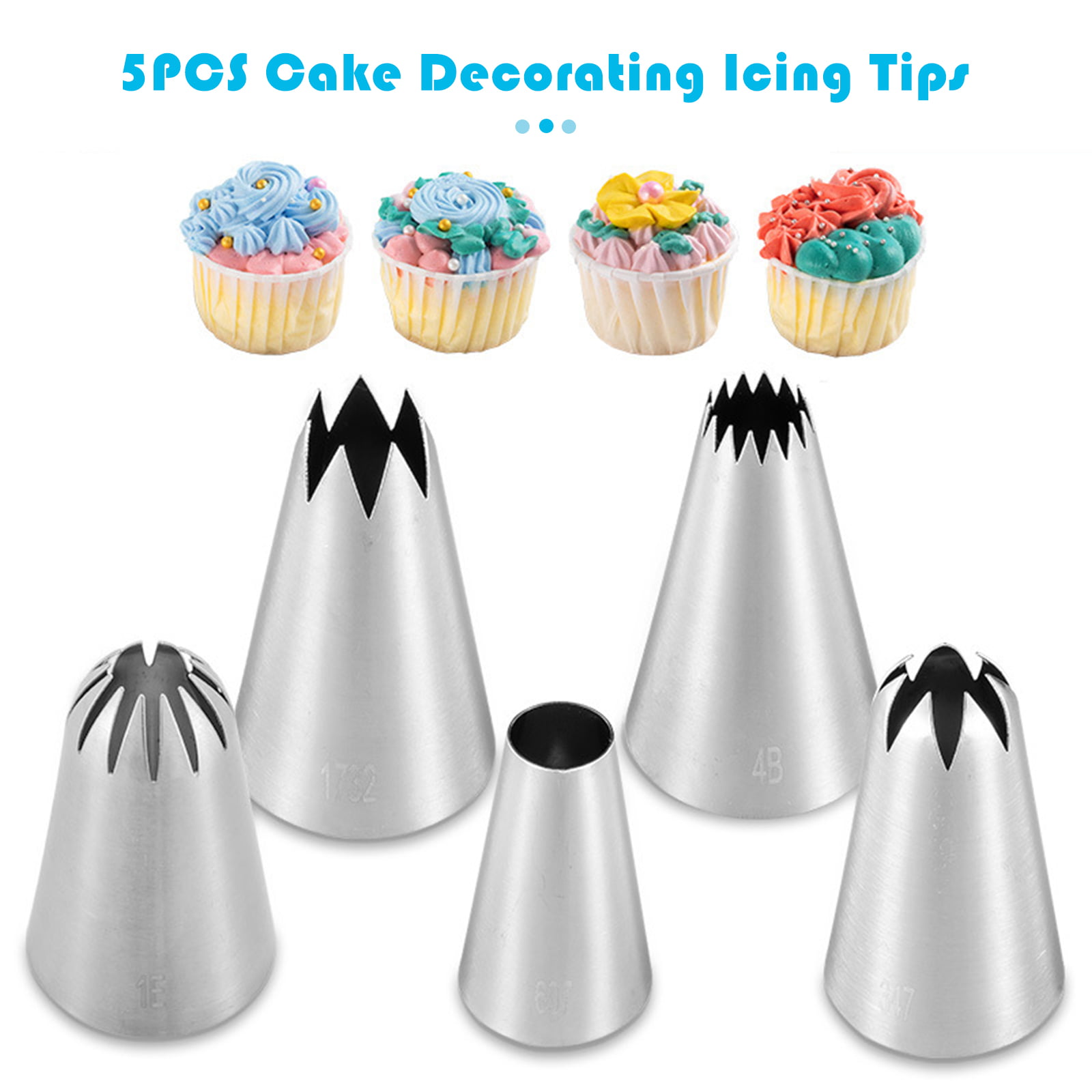5pcs Hole Icing Piping Nozzles Round Writing Tips Set Stainless Steel DIY Decor 
