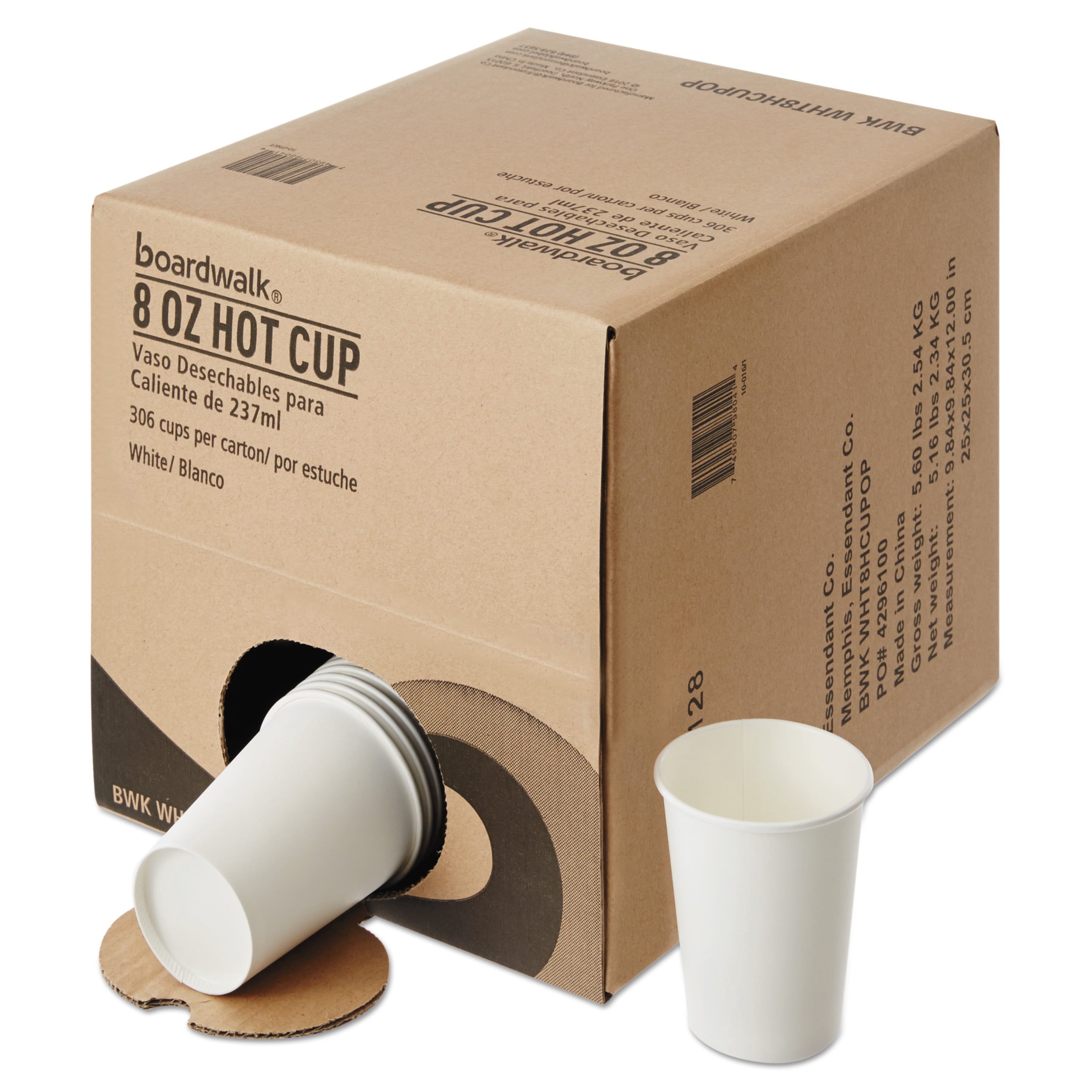 Boardwalk Convenience Pack Paper Hot Cups, 8 oz, White, 306/Carton -BWKWHT8HCUPOP