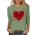 thumbnail image 2 of Dasayo Green Women Tops Valentine's Day 3/4 Sleeve Cute Blouses Heart Spring Comfortable Tops Womens Tshirt L, 2 of 5