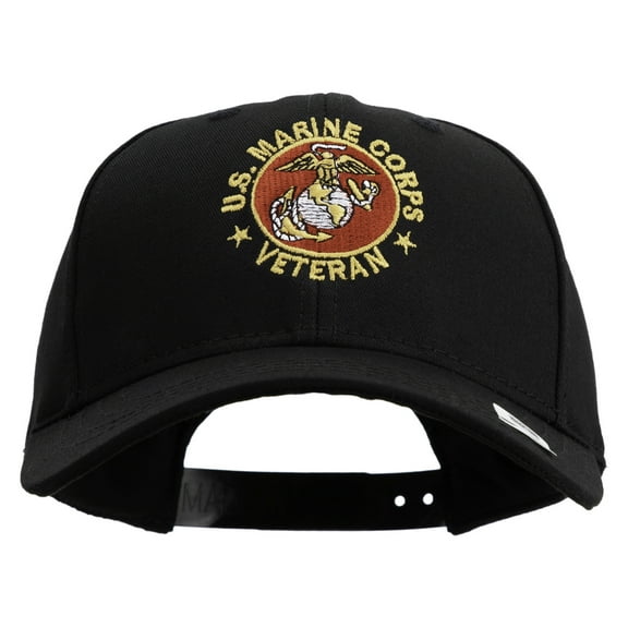 US Marine Corps Veteran Emblem Embroidered 6 Panel Structured Cotton Twill Cap Made in USA - Black OSFM