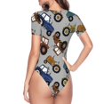 thumbnail image 3 of Uemuo Color Tractor Pattern Women's One Piece Short Sleeve Swimsuit Rash Guard Surfing Modest Quick-drying Swimsuit Beach Essentials-XX-Large, 3 of 9