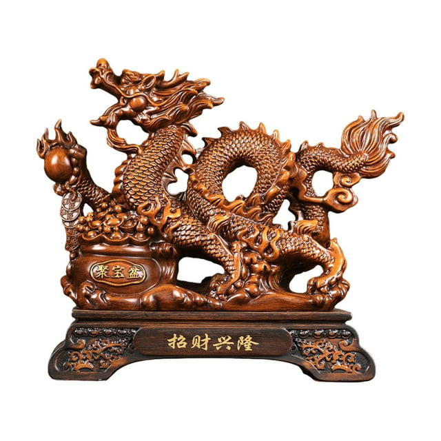 Estatua de Fengshui chino Escultura de dragón chino Figuras de dragón de resina para Color Madera Pequeño