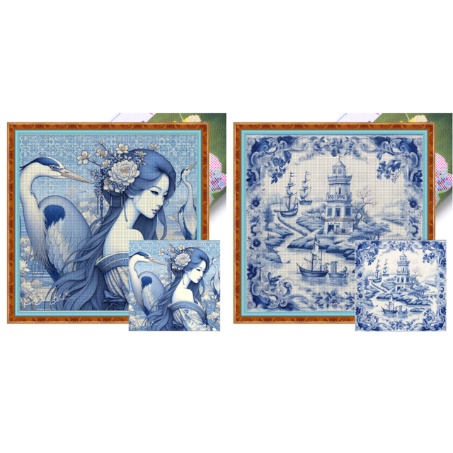 Hilo Algodón Ecológico Bordado Punto Cruz Con Grulla para Niña 11CT 50x50cm