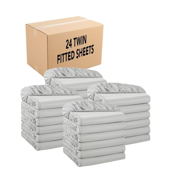 Host & Home Bulk Fitted Microfiber Sheets - Bedding Essentials for House & Rentals - Twin - (Bulk Case of 24) Grey