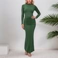 thumbnail image 2 of XIYON Dress For Women Elegant Casual Bodycon Midi Dress With Stand Collar Long Sleeves And Waist Tucking Ruffle Details For Daily Wear Outfit Fashion, 2 of 5