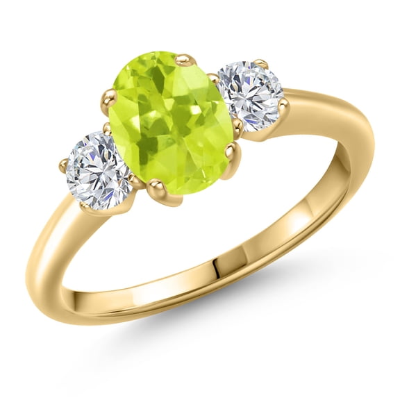Gem Stone King 10K Yellow Gold Yellow Lemon Quartz and Lab Grown Diamond Engagement Ring for Women | 1.64 Cttw | Oval 8X6MM | Gemstone Birthstone | Size 6