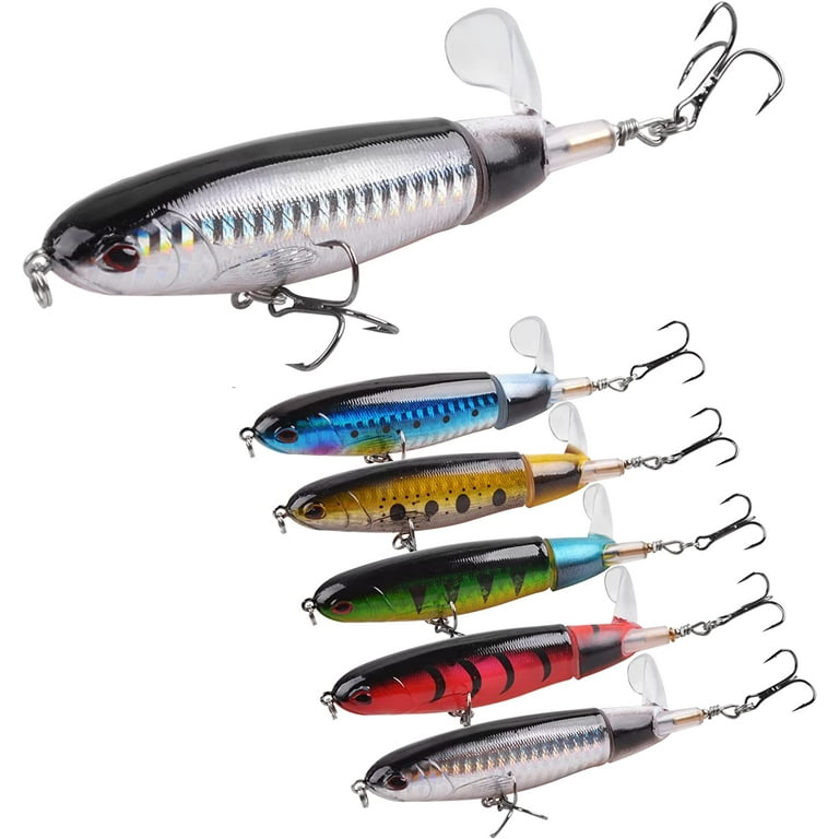 Topwater Bass Fishing Lure Plopper Fishing Bait Lures, 5pcs Minnow with  Floating Rotating Tail 