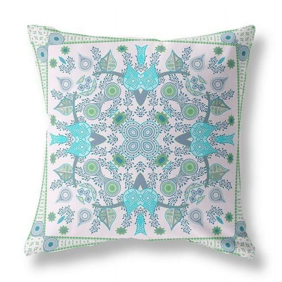 HomeRoots 482090 5 x 18 x 18 in. White & Green Blown Seam Floral Indoor & Outdoor Throw Pillow