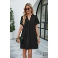 thumbnail image 6 of Women Dresses V-neck Solid Leisure Fashion Dresses New Loose Short Sleeved Sexy Fashion Dresses Black Trendy Skirt Size M, 6 of 8