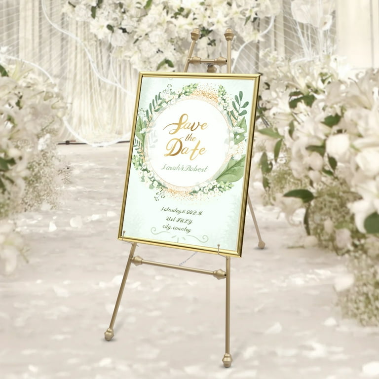 2PCS Gold Easel Stand for Wedding Sign Poster 46.5 Tall Metal Easels  Foldable Portable Art Easel with Adjustable Hooks for Welcome Signs  Decorative