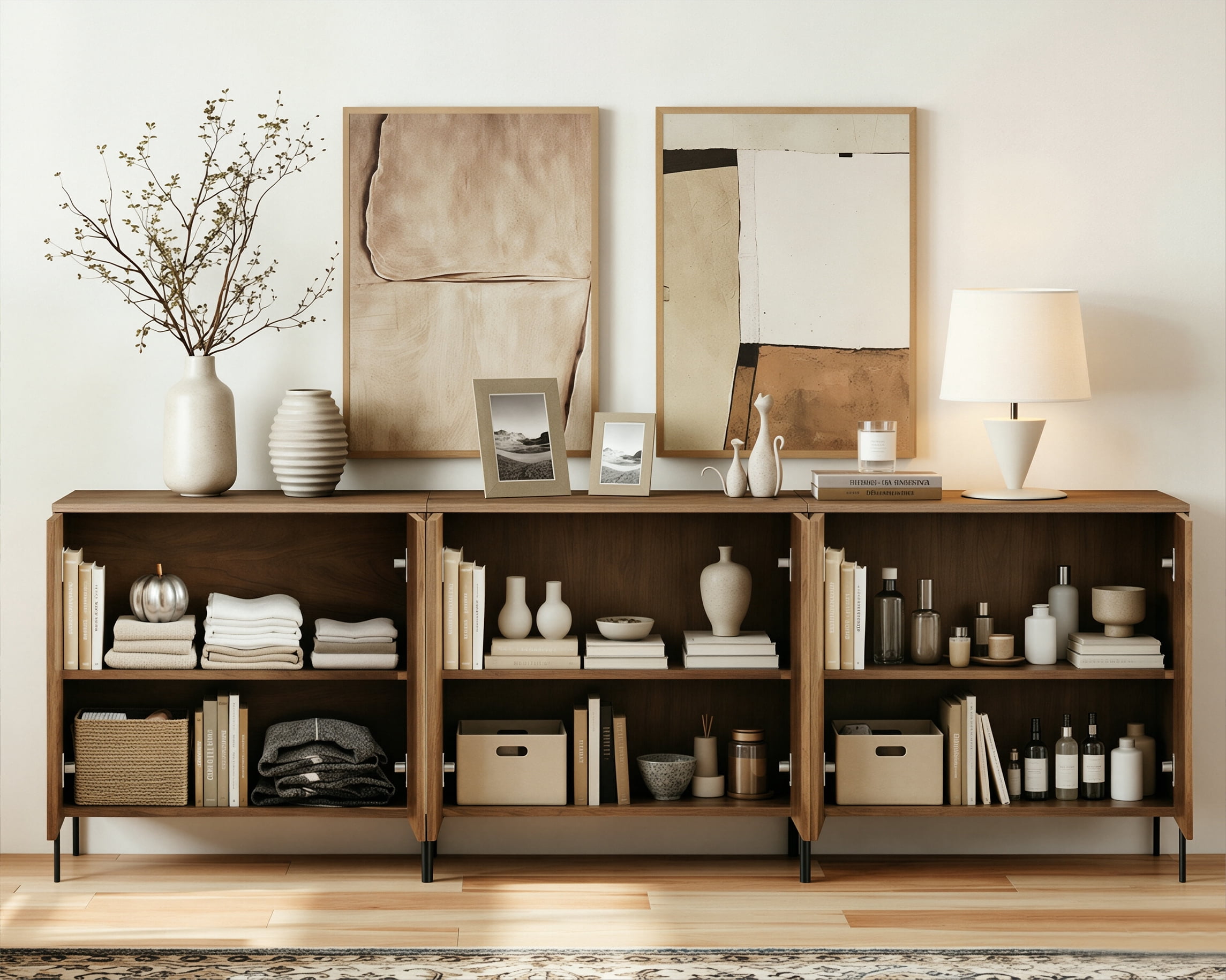 94.5" Wooden Fluted Sideboard with 6 Doors and Adjustable Shelves, 3-In-1 Modern Credenza Storage Cabinet for Kitchen, Dining Room