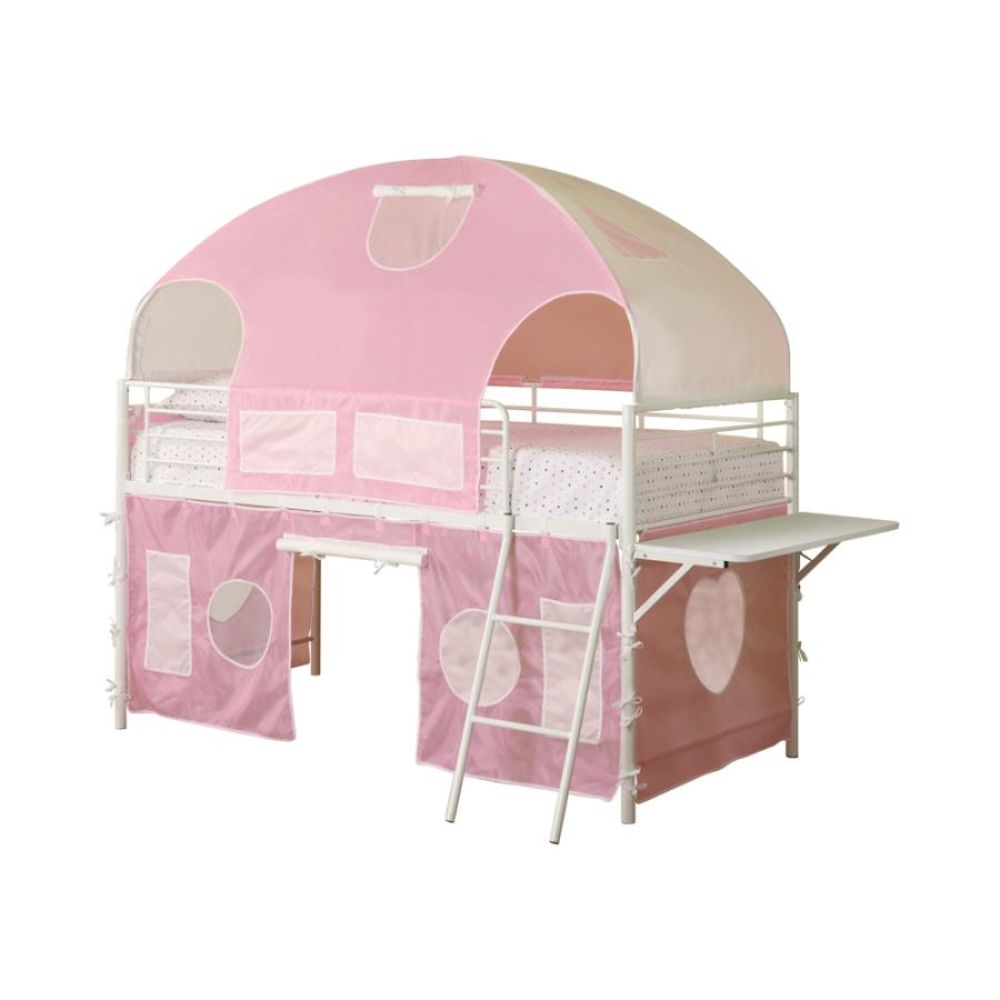 Sweetheart Tent Loft Bed, Pink and White
