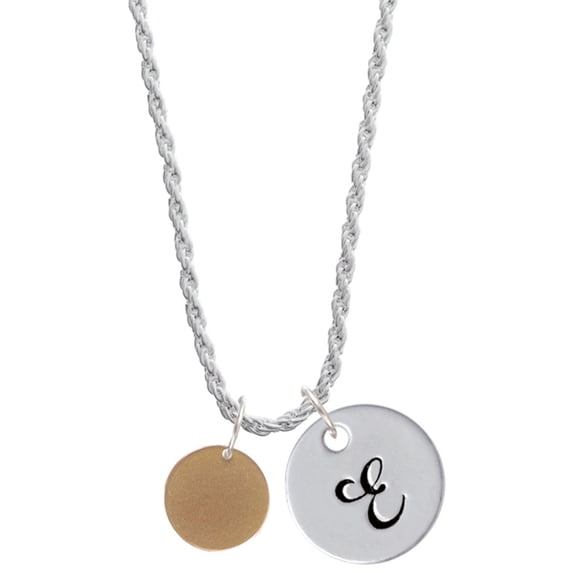 Delight Jewelry Acrylic 1/2" Disc Goldtone Silvertone Script Initial Disc - E - Charm Necklace, 20"+3"