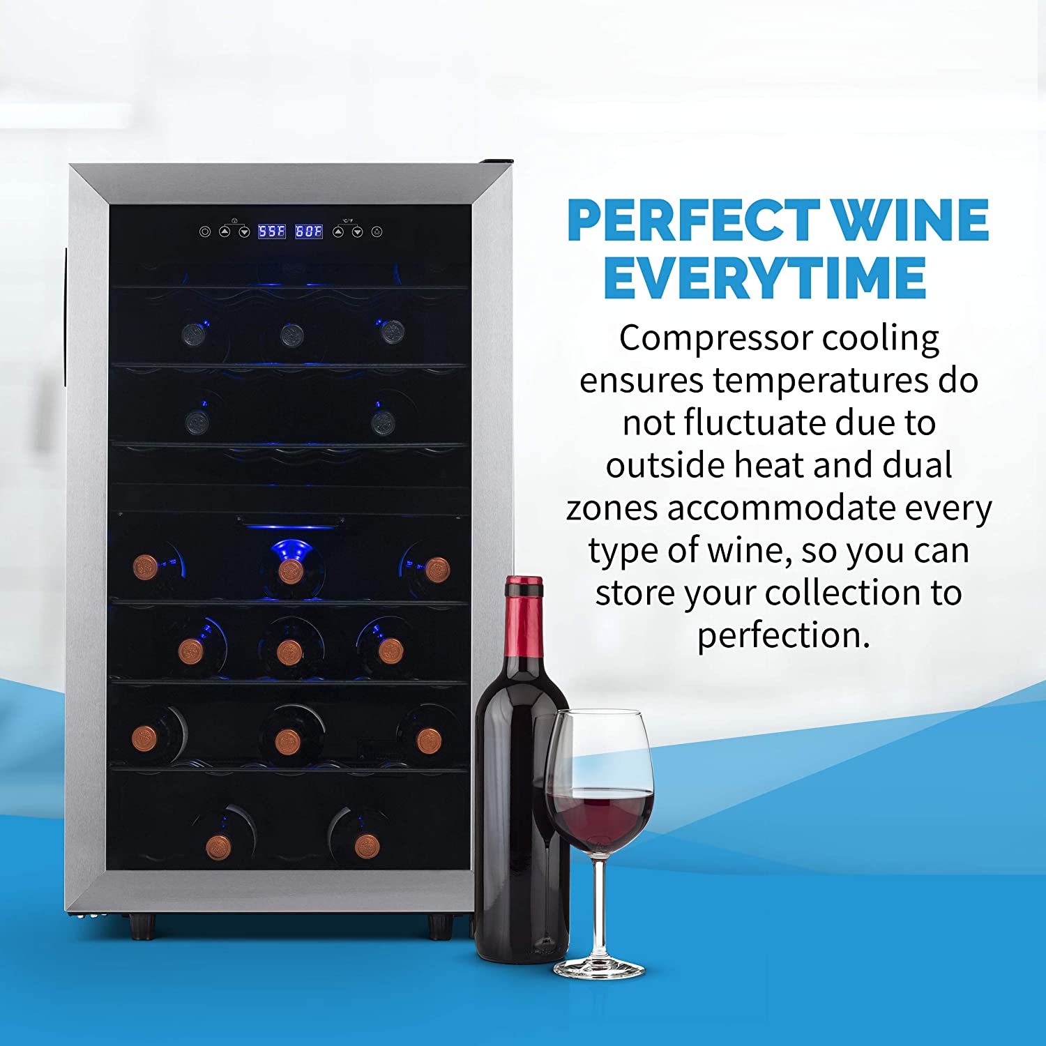 Restored Newair NWC043SS00-RB Freestanding Dual Zone Wine Fridge, 43 Bottles, Stainless Steel (Refurbished)