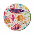 thumbnail image 1 of Sea Animals Mouse Pad for Computers, Art Fish Seahorse Starfish Dolphin Coral Underwater Life Kids, Round Non-Slip Thick Rubber Modern Gaming Mousepad, 8" Round, Multicolor, by Ambesonne, 1 of 2