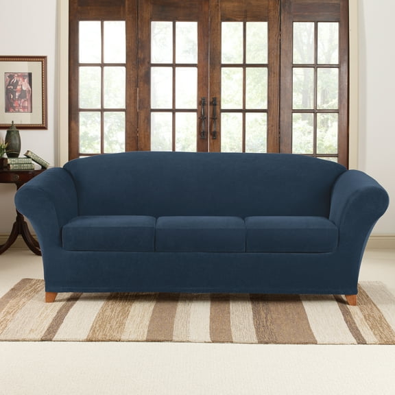 SureFit Stretch Pique Sofa Slipcover, 4-Piece Sofa Cover and Cushion Cover, Navy