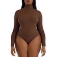 thumbnail image 3 of Tummy Control Shapewear for Women Seamless Long Sleeve Bodysuit Shapewear Brown XL, 3 of 10