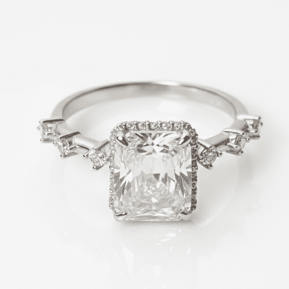 Auory 5 Carat Radiant Cut Moissanite Engagement Ring for Women, 18K White Gold Plated S925 Silver Promise Ring