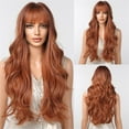 thumbnail image 2 of Jademall 26 Inch Long Body Wave Wig with Bangs, Synthetic Dirty Orange Curly Hair, Fluffy Full Head Wig for Daily, Party & Dance Use, 2 of 7