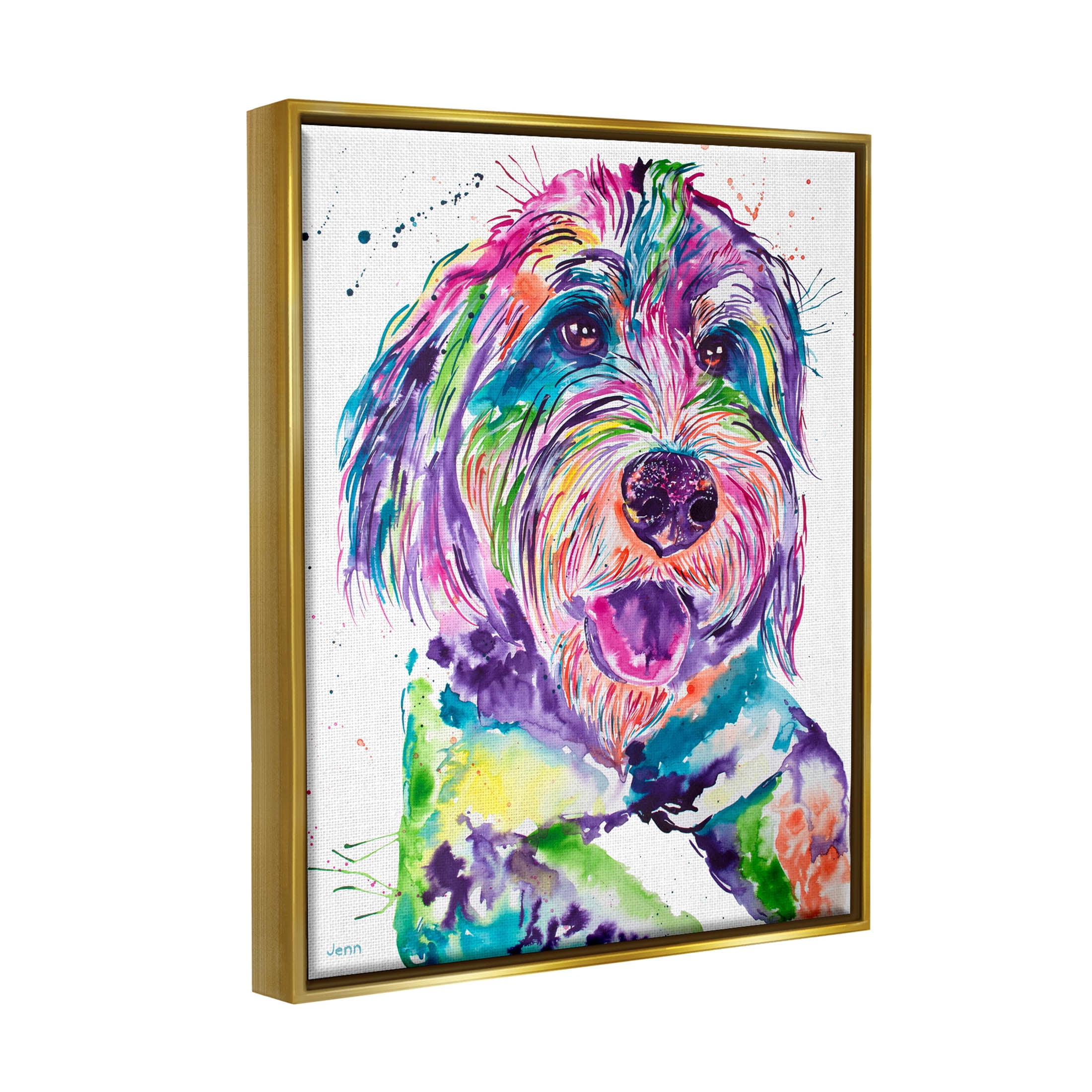 Smiling Terrier Modern Vivid Dog Animals & Insects Graphic Art Metallic Gold Framed Art Print Wall Art