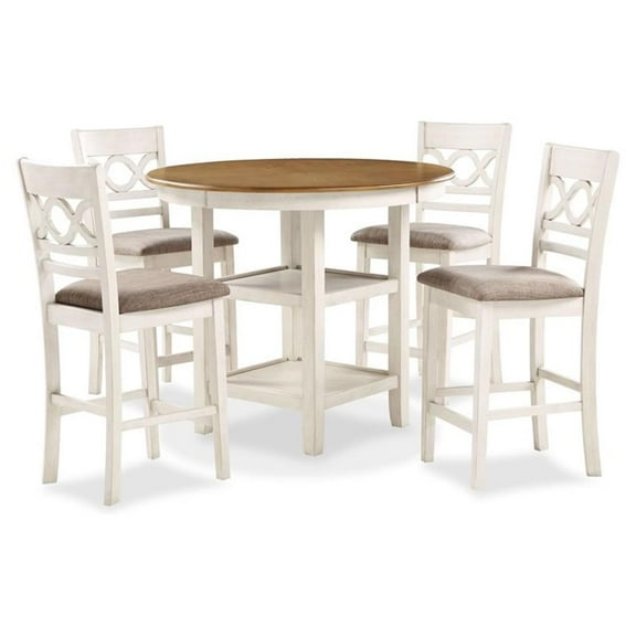 Pemberly Row 5-Piece Solid Wood Counter Dining Set in Brown/White