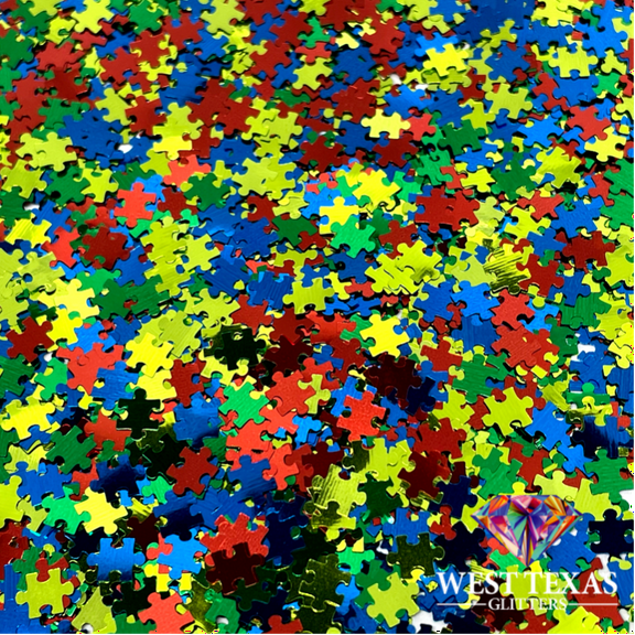 West Texas Glitters 1oz, Puzzle Piece Shapes, Art and Craft Glitter, Polyester Glitter, 1 Each Shaker Bottle