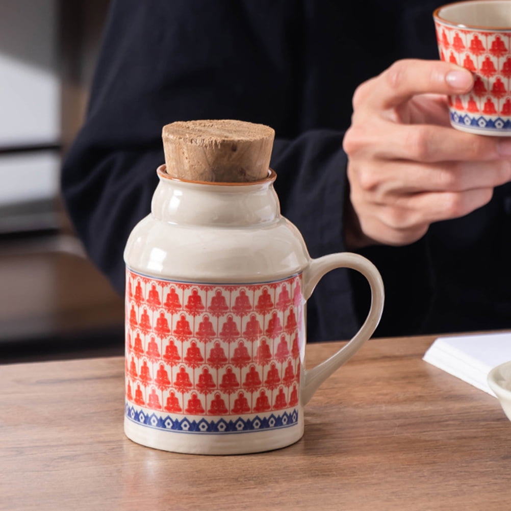 HONMEET Red Ceramic Clay Tea Pitcher and Cup Set with Handle, Stylish Household Tea Ware, 1 Set for Serving