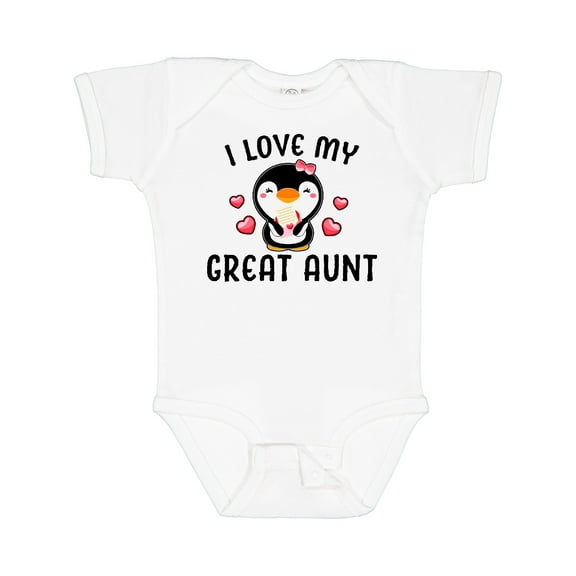 Inktastic I Love My Great Aunt with Cute Penguin and Hearts Girls Baby Bodysuit