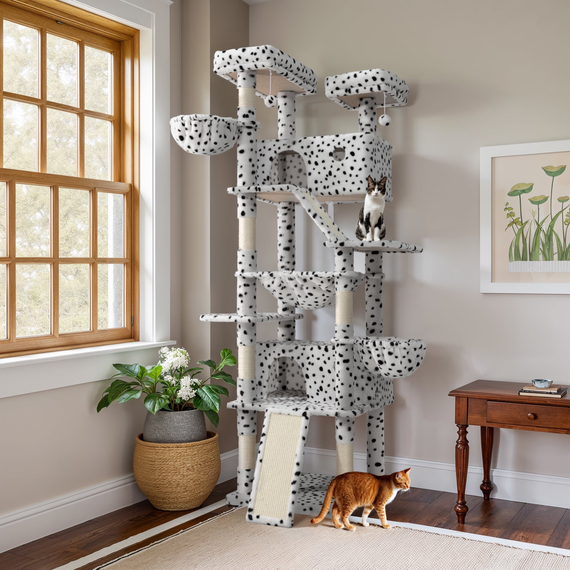 Einfach 81" Multi-Level Tall Cat Tree Tower, Larger Cat Condo with Hammock, Cozy Pussycat Perches, Sisal Scratching Posts, Black & White Spotted