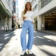 thumbnail image 5 of Womens Casual Pants Dqueduo Women's Plaid Button-Zipper Elastic Waist Curved Barrel Pants – Casual Trousers Blue L, 5 of 9
