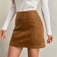thumbnail image 6 of Sevevn Women's High Waist Faux Suede Bodycon A-Line Short Mini Skirt Khaki M, 6 of 8