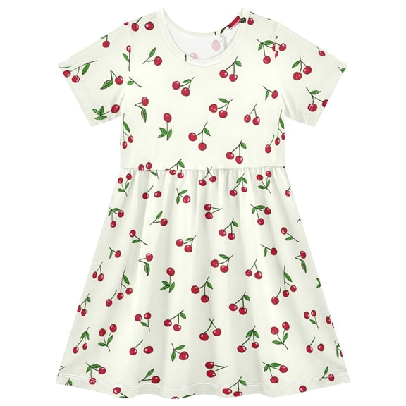 joogoo Red Cherries Girls' Short Sleeve Dress Kids Dresses 5-6T