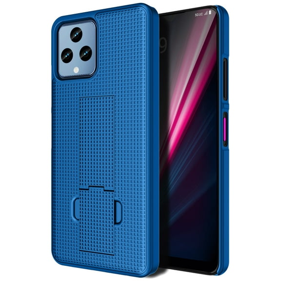 Case with Stand for T-Mobile REVVL 6X 5G (2023) / REVVL 6 5G (2022), Nakedcellphone [Grid Texture] Slim Hard Shell Phone Protector Cover with Kickstand