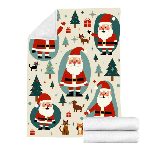 Manta Navideña Manta Navideña Con Animales Manta Navideña De Invierno Manta Suave Para El Ocio Manta Cálida Para La Siesta Manta Navideña Con Animales De Papá Noel B (100 X 70 Cm)