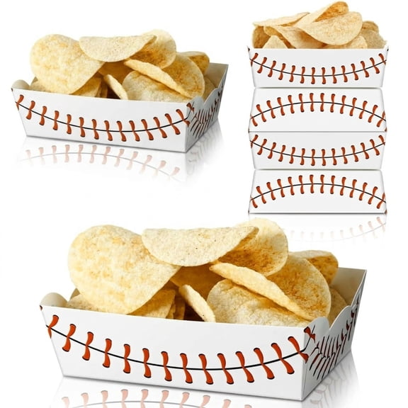 100 Pack 2lb Baseball Paper Food Trays, Disposable Serving Boats for Snacks, Popcorn & Party Treats