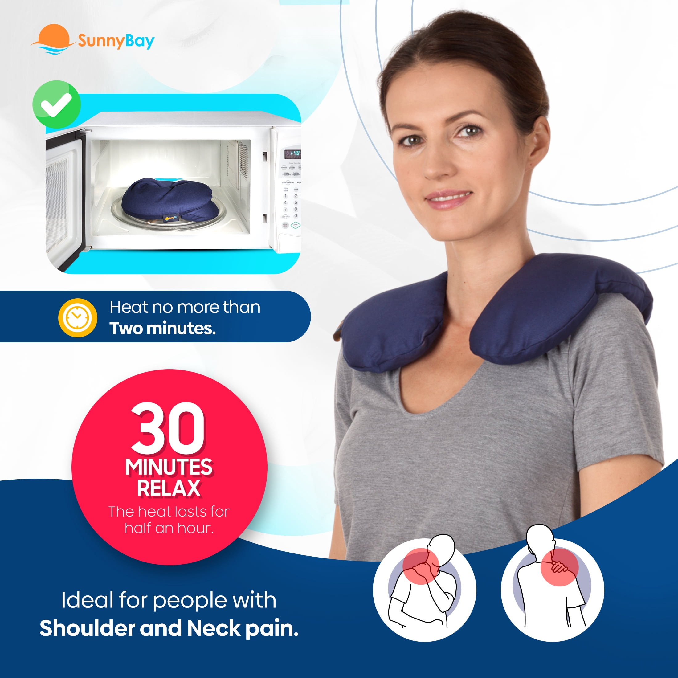 Sunnybay Moist Heat Therapy Microwave Heating Pad, Unscented Neck Pillow with Washable Cotton Cover, Blue