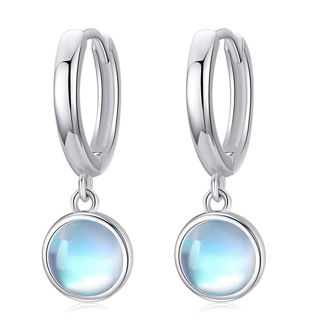 Cuoka Pendientes de aro de piedra lunar pequeña de plata de ley 925 con malaquita y ágata de musgo para mujer, con caja de regalo, Mediano, Plata de ley, Sin piedra preciosa